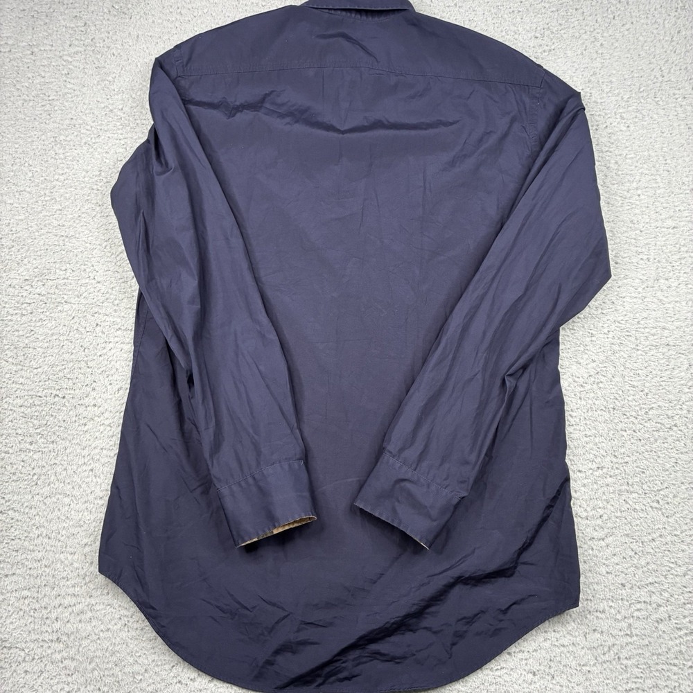 Burberry Brit Shirt Men's M Navy Blue Nova Check Flip Cuff Long Sleeve Button Up - Picture 7 of 15
